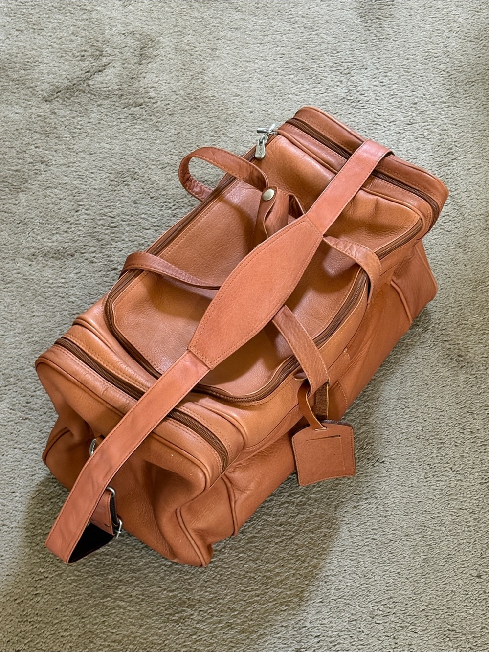 Tan Leather Duffle Bag - Travel Weekender - Picture 8 of 14